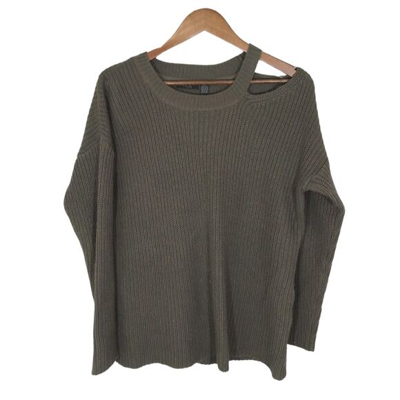 Normstorm RDI Army Green Cut Out Shoulder Accent Knit Sweater Sz Medium - Picture 2 of 7